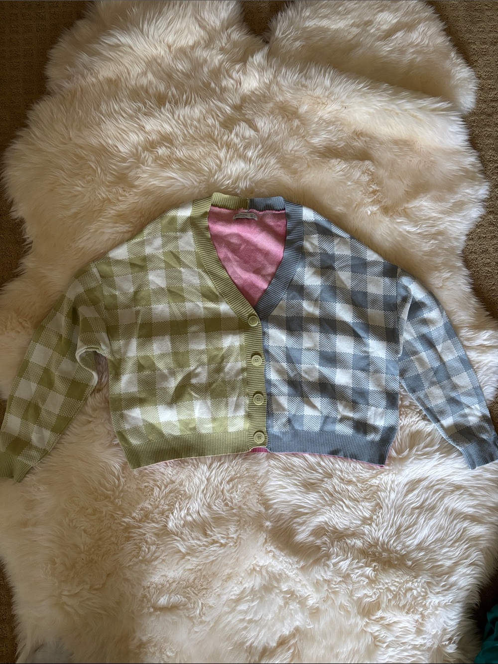 stradivarius Two-Tone Gingham Cropped Cardigan - Green & Gray